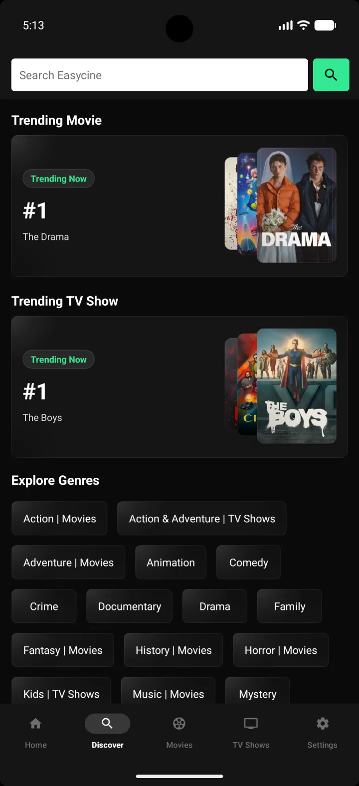 EasyCine Android movies app — Discover screen screenshot