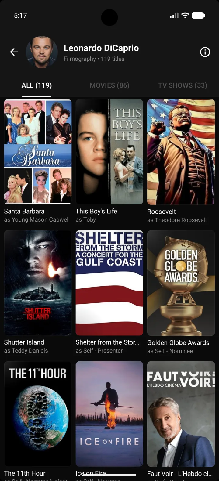 EasyCine Android movies app — Cast screen screenshot
