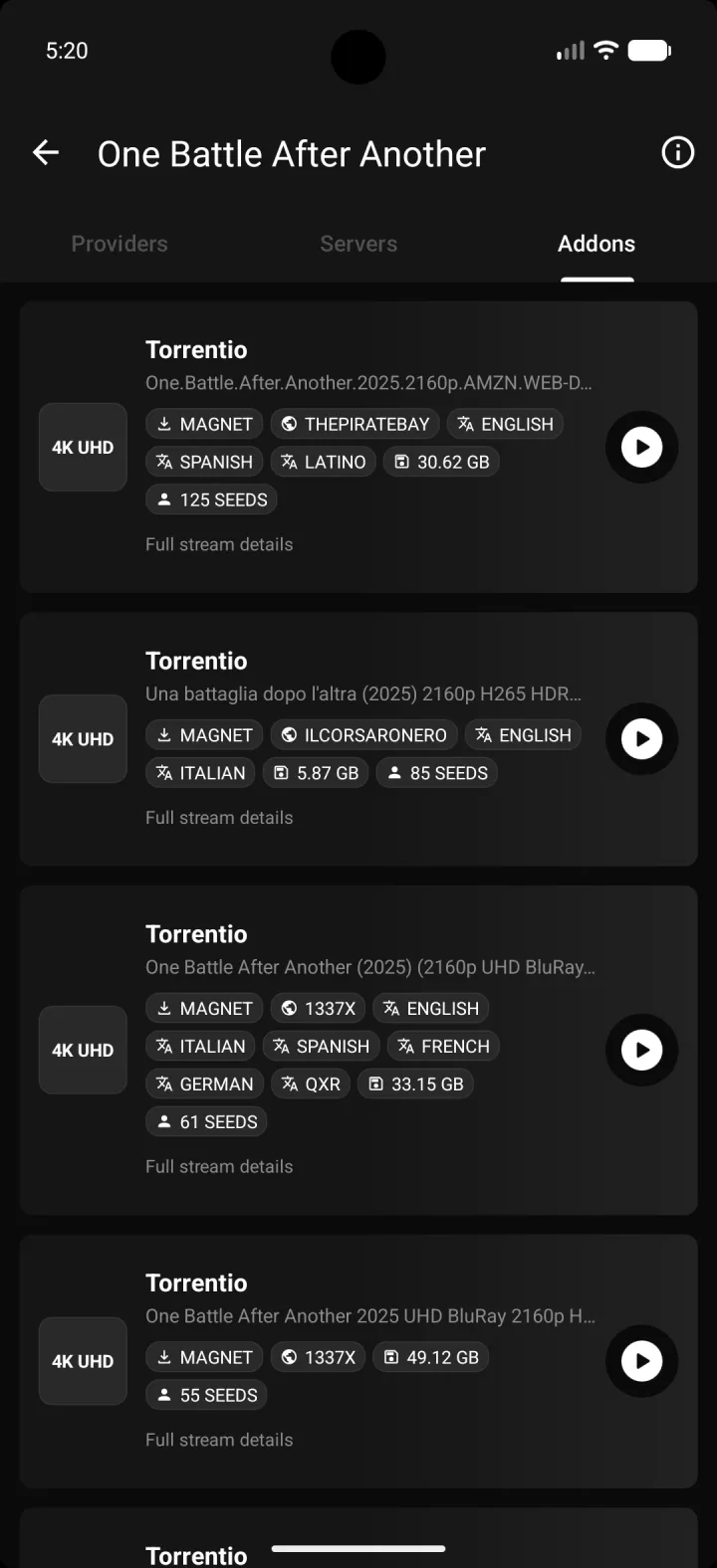 EasyCine Android movies app — Sources screen screenshot